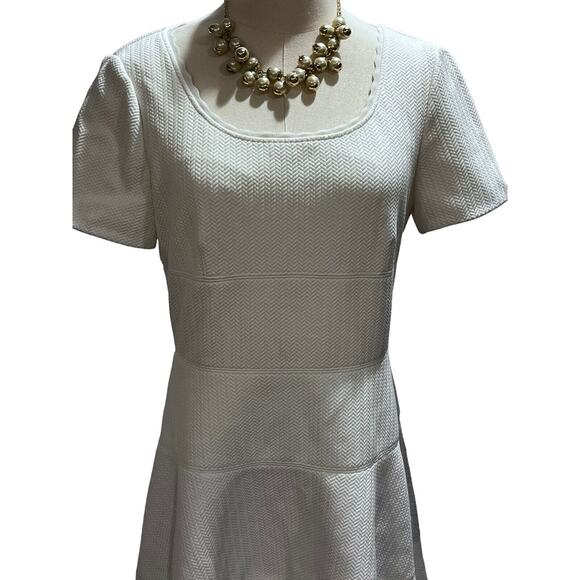 Rebecca Taylor Short Sleeve Stretch Textured Scoop Neck White Lined Dress Sz 10 - Picture 2 of 15
